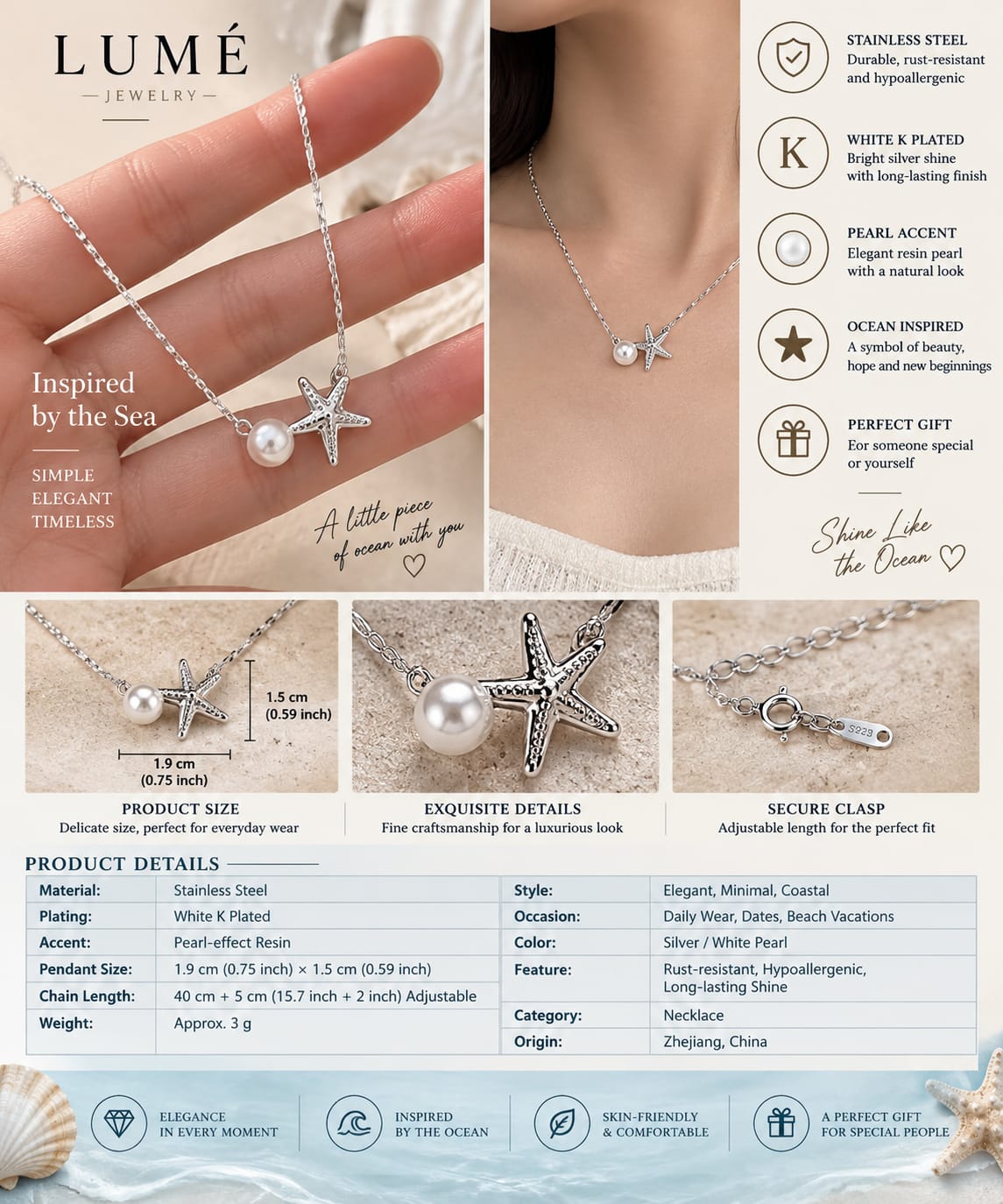 Ocean Starfish Pearl Necklace