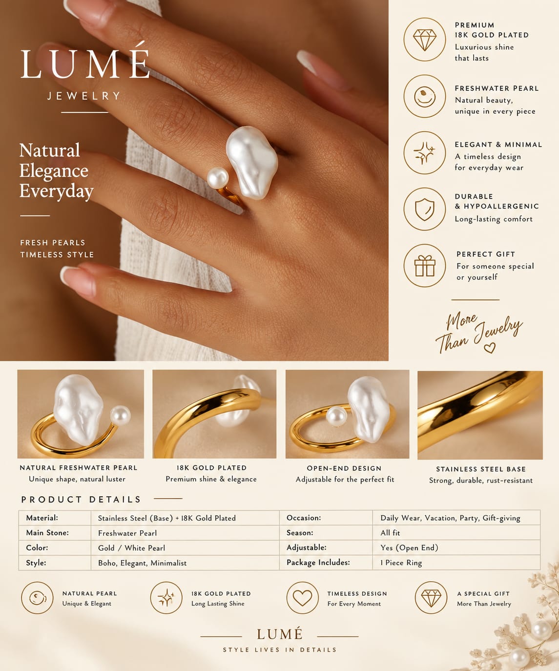 Freshwater Pearl Gold Statement Ring