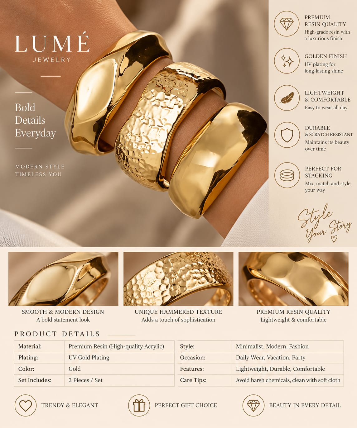 Gold Statement Bangle Set