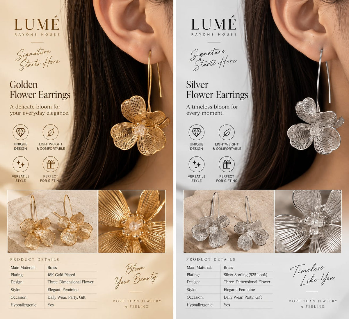 Golden & Silver Flower Earrings