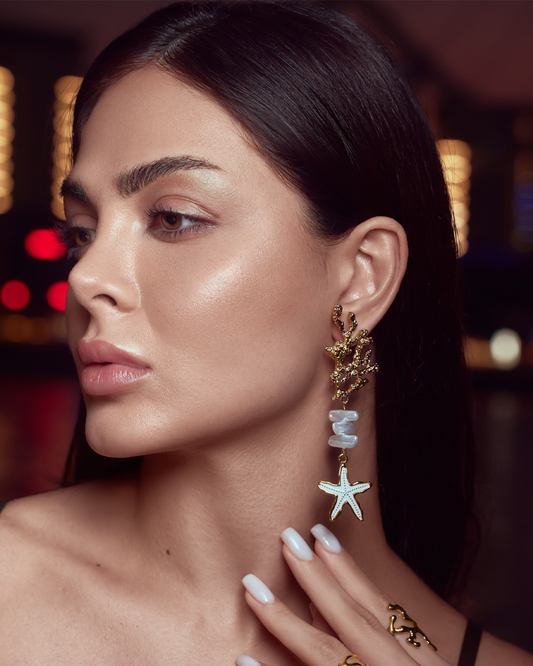 Starfish Pearl Drop Earrings