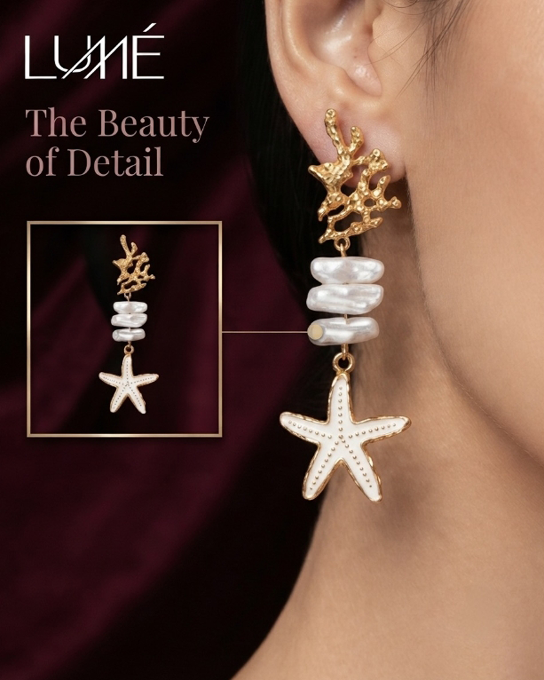 Starfish Pearl Drop Earrings