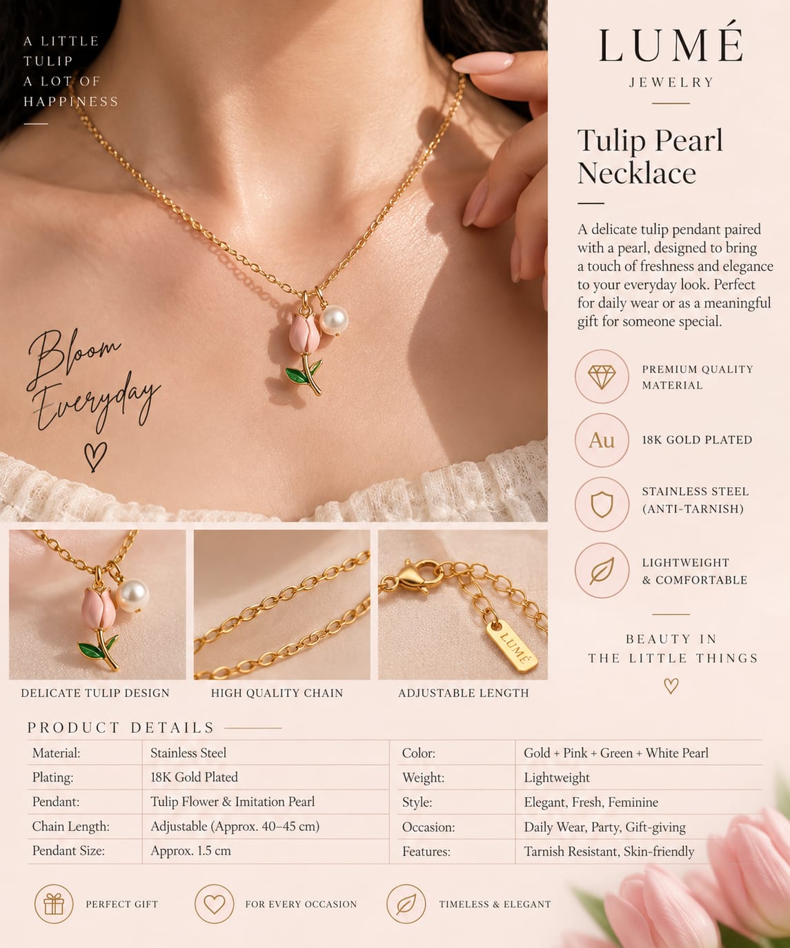 Tulip Pearl Necklace