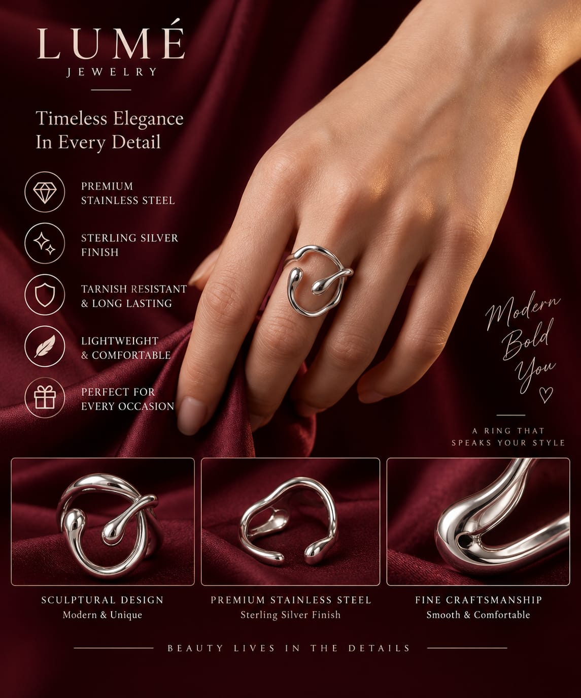 Sculptural Silver Statement Ring