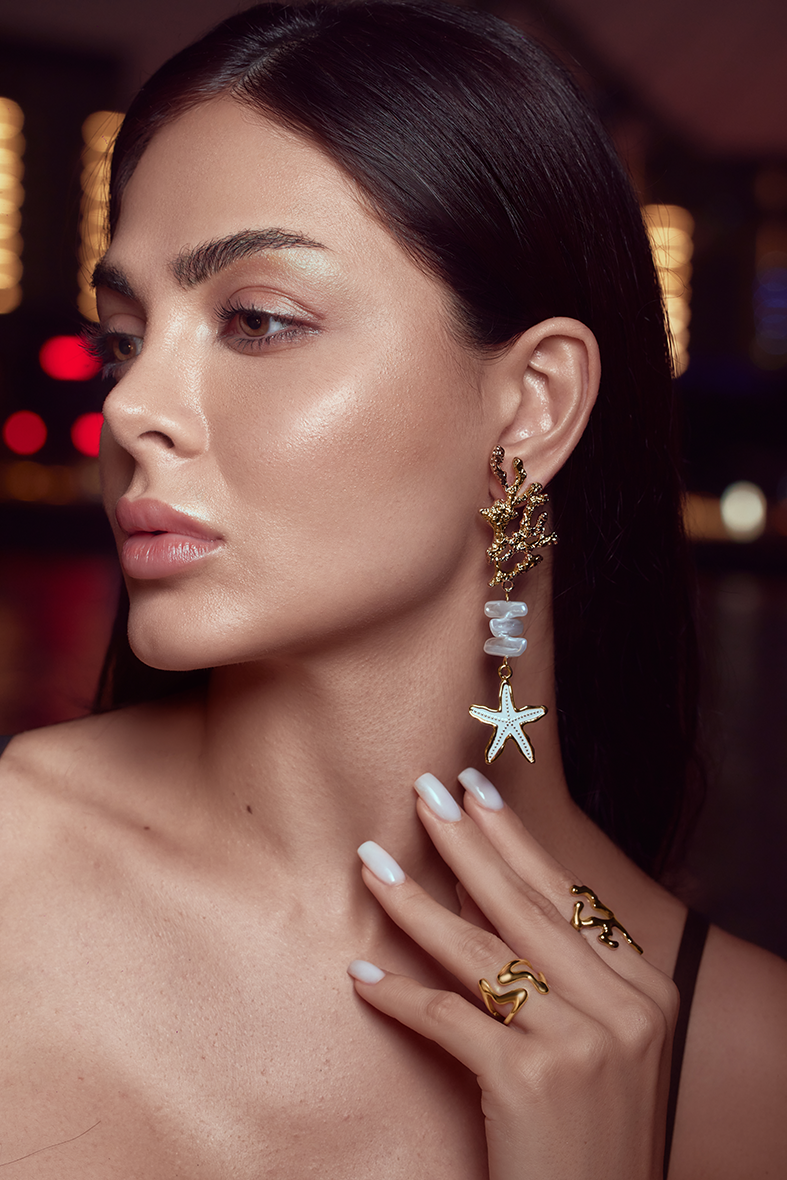 Ocean-Inspired Gold Statement Ring Set